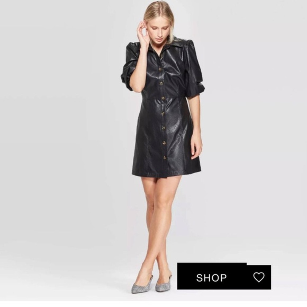 Who What Wear Leather Puff Sleeve Dress